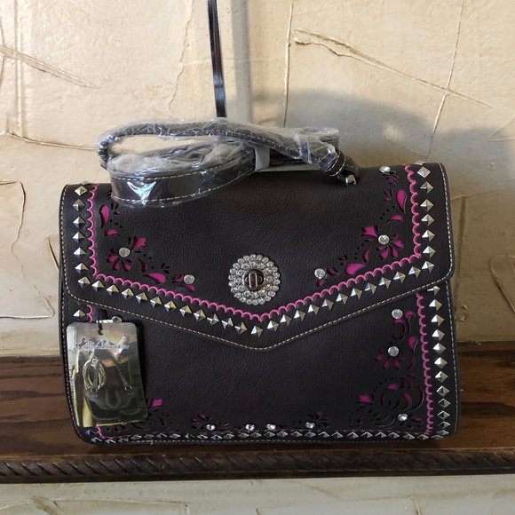 Montana West Handbags - Montana West Brown Floral Cutout Crossbody NWT